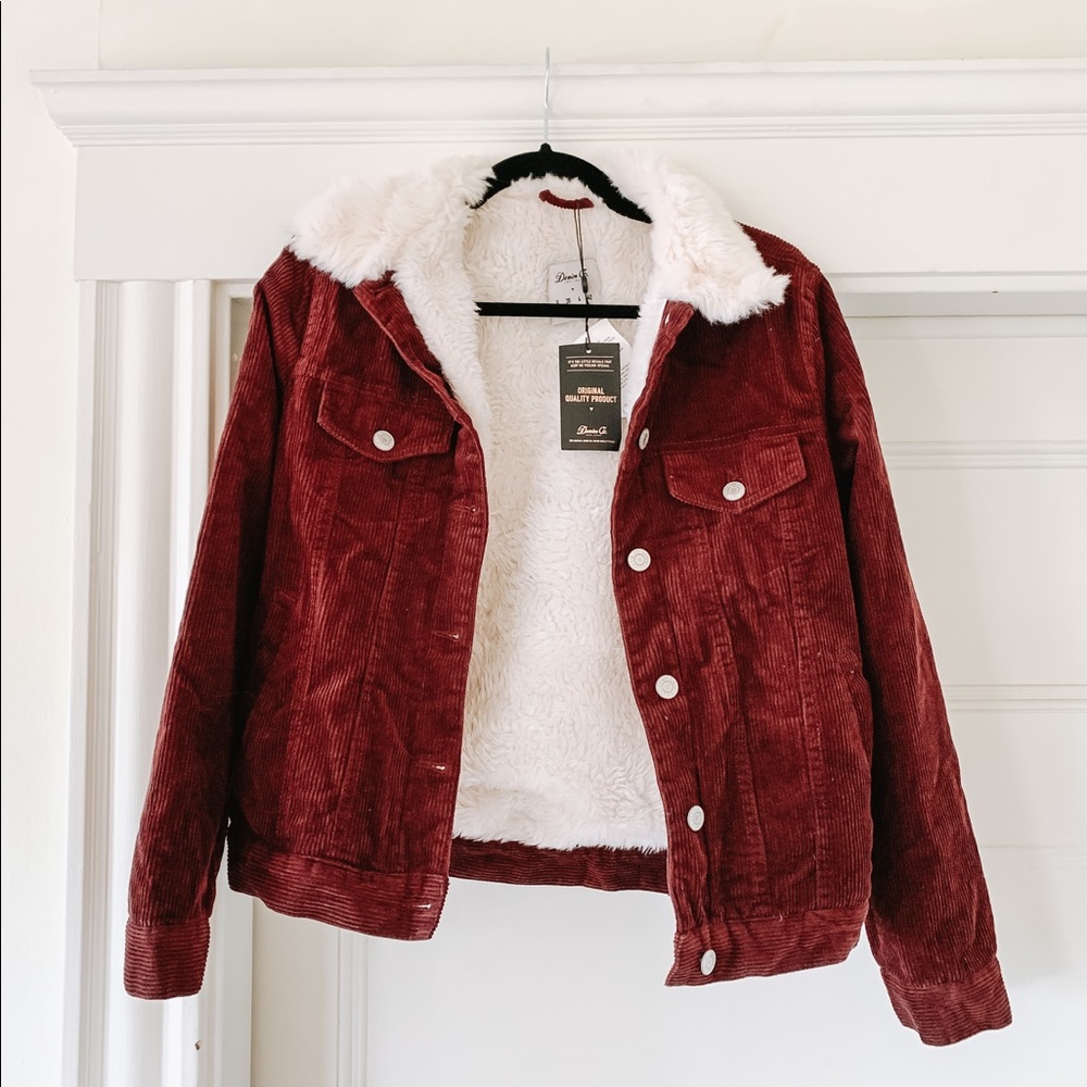 NWT Primark Burgungy Corduroy Sherpa Lined Jacket